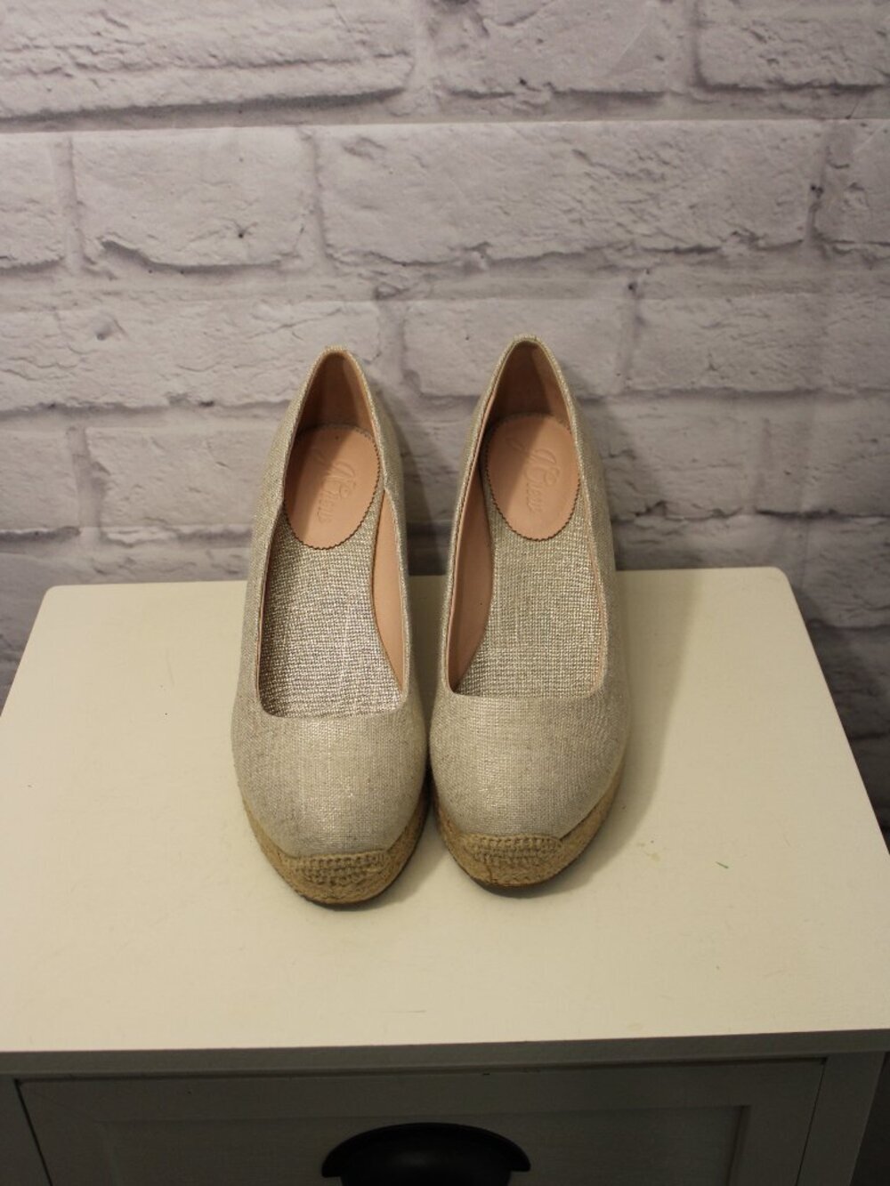 J. Crew Size 10 Seville Espadrille Gold Metallic Canvas Slip On Wedge Heels